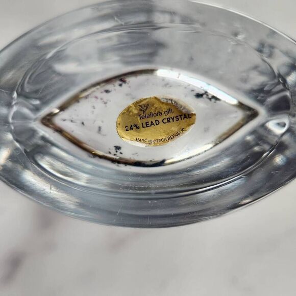 Teleflora lead crystal hummingbird floral clear glass vase Czech Republic short - Picture 4 of 4